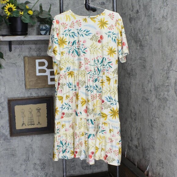 NWT White Mark Floral Short Sleeve Knee Length Dress PS327 2X Beige Brown Multi - Picture 4 of 6